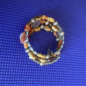 Multicolor Oranges Beaded Bracelet wrap around bracelet orange gold silver beads